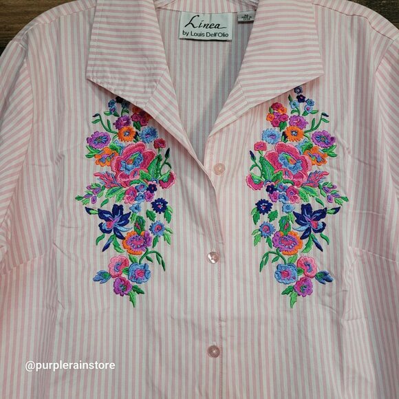 Linea by Louis Dell'Olia Floral Embroidered Shirt Size M Gardencore Countrycore - Picture 3 of 13